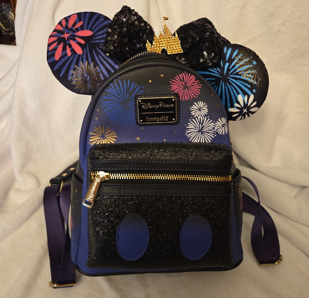 Disney Parks Loungefly Fireworks Minnie Ear Mini Backpack - Purple & Black